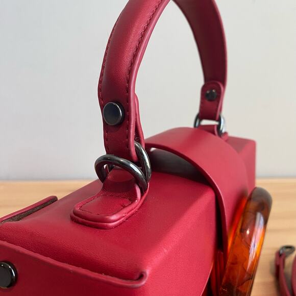 Like Dreams Agatha Mini Vegan Leather Structured Satchel Bag Red - Picture 4 of 16